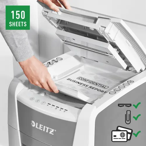 Leitz IQ Autofeed Office 150 Automatic Micro Cut Paper Shredder P5 44L - White - Image 3