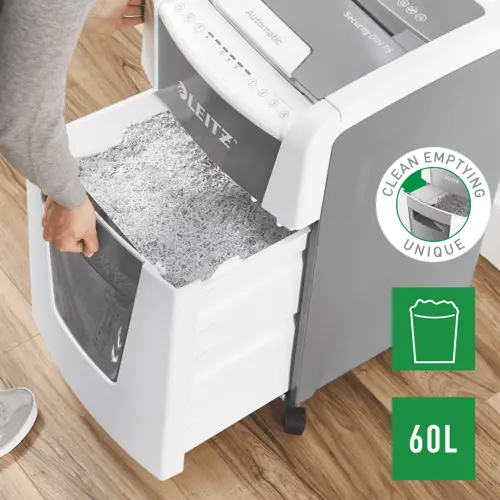 Leitz IQ Autofeed Office 300 Automatic Micro Cut Paper Shredder P5 60L - White - Image 6