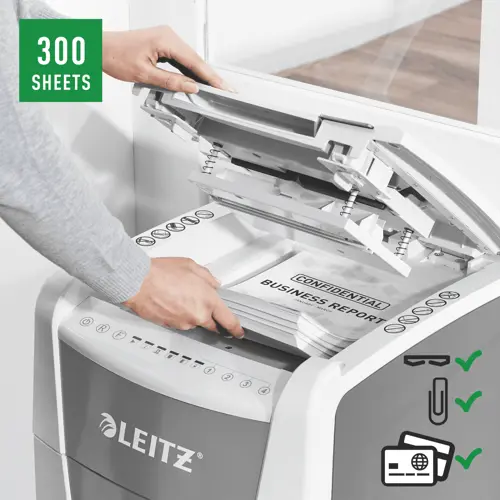 Leitz IQ Autofeed Office 300 Automatic Micro Cut Paper Shredder P5 60L - White - Image 4