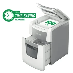 Leitz IQ Autofeed Small Office 100 Automatic Cross Cut Paper Shredder P4 34L - White
