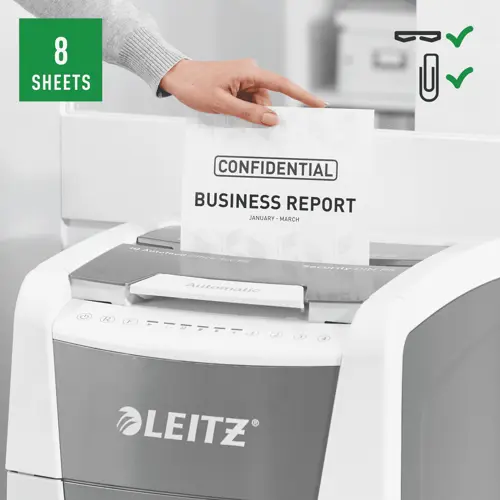 Leitz IQ Autofeed Office 300 Automatic Micro Cut Paper Shredder P5 60L - White - Image 5